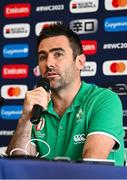 11 October 2023; IRFU head of innovation and analytics Vinny Hammond Conor Murray during an Ireland Rugby media conference at Stade Omnisports des Fauvettes in Domont, France. Photo by Harry Murphy/Sportsfile