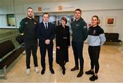 11 October 2023; In attendance are, from left, Leitrim hurler Tadhg Branagan, John Windle, General Manager of UPMC Sports Medicine, Fiona Roche, Business Development and Marketing manager at UPMC Sports Surgery Clinic, GPA Welfare and Engagement manager Colm Begley and Kilkenny Camogie player Katie Power as the GPA and UPMC launch new priority access to care pathway for inter-county players at the Sports Surgery Clinic in Santry, Dublin. Photo by David Fitzgerald/Sportsfile