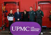 11 October 2023; In attendance are, from left, Kilkenny Camogie player Katie Power, John Windle, General Manager of UPMC Sports Medicine, Fiona Roche, Business Development and Marketing manager at UPMC Sports Surgery Clinic, GPA Welfare and Engagement manager Colm Begley and Leitrim hurler Tadhg Branagan as the GPA and UPMC launch new priority access to care pathway for inter-county players at the Sports Surgery Clinic in Santry, Dublin. Photo by David Fitzgerald/Sportsfile