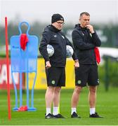 11 October 2023; Andrew Morrissey, STATSports analyst, and Damien Doyle, head of athletic performance, right, during a Republic of Ireland training session at the FAI National Training Centre in Abbotstown, Dublin. Photo by Stephen McCarthy/Sportsfile