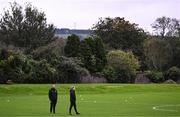 11 October 2023; Republic of Ireland head coach Colin O'Brien, right, and assistant manager David Meyler walk the pitch before the UEFA European U17 Championship qualifying group 10 match between Republic of Ireland and Armenia at Carrig Park in Fermoy, Cork. Photo by Eóin Noonan/Sportsfile