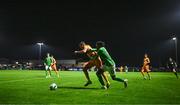 11 October 2023; Ike Orazi of Republic of Ireland in action against Henzel Baghoyan of Armenia during the UEFA European U17 Championship qualifying group 10 match between Republic of Ireland and Armenia at Carrig Park in Fermoy, Cork. Photo by Eóin Noonan/Sportsfile