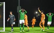 11 October 2023; Jayden Umeh of Republic of Ireland reacts during the UEFA European U17 Championship qualifying group 10 match between Republic of Ireland and Armenia at Carrig Park in Fermoy, Cork. Photo by Eóin Noonan/Sportsfile