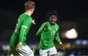 11 October 2023; Jayden Umeh of Republic of Ireland celebrates after scoring his side's second goal during the UEFA European U17 Championship qualifying group 10 match between Republic of Ireland and Armenia at Carrig Park in Fermoy, Cork. Photo by Eóin Noonan/Sportsfile