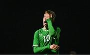 11 October 2023; Mason Melia of Republic of Ireland reacts during the UEFA European U17 Championship qualifying group 10 match between Republic of Ireland and Armenia at Carrig Park in Fermoy, Cork. Photo by Eóin Noonan/Sportsfile