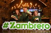 12 October 2023; Limerick hurler Gearóid Hegarty with Irish sprinter Sharlene Mawdsley, left, and Ireland Women's rugby player Stacey Flood at the launch of Zambrero Ireland’s Plate4Plate meal packing event which is taking place this Sunday to create awareness around World Hunger Day. With the support of over 300 volunteers and St. Marys College Rathmines, Zambrero Ireland aims to break records and pack 80,000 nutritious meals for people in developing countries. Photo by David Fitzgerald/Sportsfile