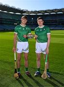 12 October 2023; Ireland players Peter Duggan, left, and David Fitzgerald in attendance at the Hurling Shinty International 2023 launch at Croke Park in Dublin. Photo by Piaras Ó Mídheach/Sportsfile
