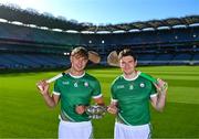 12 October 2023; Ireland players Peter Duggan, left, and David Fitzgerald in attendance at the Hurling Shinty International 2023 launch at Croke Park in Dublin. Photo by Piaras Ó Mídheach/Sportsfile