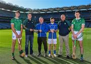 12 October 2023; In attendance are from left, Ireland player Peter Duggan, Ireland manager Damien Coleman, Scotland manager Garry Reid, Scotland player Ruairidh Anderson, Ireland selector Terence McNaughton and Ireland player David Fitzgerald at the Hurling Shinty International 2023 launch at Croke Park in Dublin. Photo by Piaras Ó Mídheach/Sportsfile