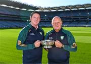 12 October 2023; Ireland manager Damien Coleman, left, with selector Terence McNaughton in attendance at the Hurling Shinty International 2023 launch at Croke Park in Dublin. Photo by Piaras Ó Mídheach/Sportsfile