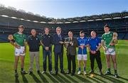 12 October 2023; In attendance, from left, Ireland player Peter Duggan, Ireland selector Terence McNaughton, Ireland manager Damien Coleman, Uachtarán Chumann Lúthchleas Gael Larry McCarthy, Camanachd Association president Steven MacKenzie, Scotland player Ruairidh Anderson and Ireland player David Fitzgerald at the Hurling Shinty International 2023 launch at Croke Park in Dublin. Photo by Piaras Ó Mídheach/Sportsfile