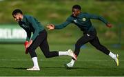 12 October 2023; Andrew Omobamidele and Chiedozie Ogbene, right, during a Republic of Ireland training session at the FAI National Training Centre in Abbotstown, Dublin. Photo by Stephen McCarthy/Sportsfile