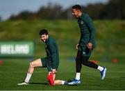 12 October 2023; Mikey Johnston and Callum Robinson, right, during a Republic of Ireland training session at the FAI National Training Centre in Abbotstown, Dublin. Photo by Stephen McCarthy/Sportsfile