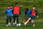 12 October 2023; Dara O'Shea, right, and Festy Ebosele during a Republic of Ireland training session at the FAI National Training Centre in Abbotstown, Dublin. Photo by Stephen McCarthy/Sportsfile