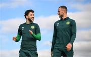 12 October 2023; Mikey Johnston, left, and Alan Browne during a Republic of Ireland training session at the FAI National Training Centre in Abbotstown, Dublin. Photo by Stephen McCarthy/Sportsfile