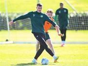 12 October 2023; Evan Ferguson and Liam Scales during a Republic of Ireland training session at the FAI National Training Centre in Abbotstown, Dublin. Photo by Stephen McCarthy/Sportsfile