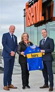 13 October 2023; In attendance at the announcement of Fiserv's Tipperary GAA sponsorship extension at Fiserv Solutions Europe Limited in Dublin are, from left, Tipperary GAA Chair Person Joe Kennedy, EVP, Head of EMEA Region at Fiserv Katia Karpova, and Tipperary GAA Chief Executive Officer Murtagh Brennan. Photo by Sam Barnes/Sportsfile