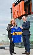 13 October 2023; In attendance at the announcement of Fiserv's Tipperary GAA sponsorship extension at Fiserv Solutions Europe Limited in Dublin are EVP, Head of EMEA Region at Fiserv Katia Karpova, and Tipperary GAA Chief Executive Officer Murtagh Brennan. Photo by Sam Barnes/Sportsfile