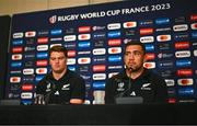 12 October 2023; Codie Taylor and Scott Barrett during a New Zealand rugby media conference at the Paxton Hotel in Paris, France. Photo by Harry Murphy/Sportsfile