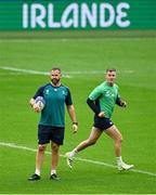 13 October 2023; Head coach Andy Farrell, left, and captain Jonathan Sexton during an Ireland captain's run at Stade de France in Paris, France. Photo by Brendan Moran/Sportsfile