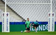 13 October 2023; Jonathan Sexton with team chartered physiotherapist Keith Fox during an Ireland Rugby captain's run at the Stade de France in Paris, France. Photo by Harry Murphy/Sportsfile