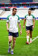 13 October 2023; Mack Hansen, left, and James Lowe during an Ireland Rugby captain's run at the Stade de France in Paris, France. Photo by Harry Murphy/Sportsfile