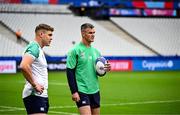 13 October 2023; Jonathan Sexton, right, and Garry Ringrose during an Ireland Rugby captain's run at the Stade de France in Paris, France. Photo by Harry Murphy/Sportsfile