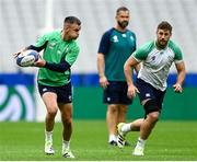 13 October 2023; Jonathan Sexton, left, head coach Andy Farrell and Caelan Doris during an Ireland Rugby captain's run at the Stade de France in Paris, France. Photo by Harry Murphy/Sportsfile