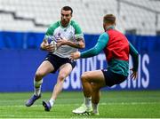 13 October 2023; Mack Hansen, left, and Jack Crowley during an Ireland Rugby captain's run at the Stade de France in Paris, France. Photo by Harry Murphy/Sportsfile