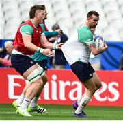 13 October 2023; Mack Hansen, right, and Joe McCarthy during an Ireland Rugby captain's run at the Stade de France in Paris, France. Photo by Harry Murphy/Sportsfile