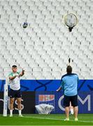 13 October 2023; Dan Sheehan practices his lineout throwing with scrum coach John Fogarty during an Ireland captain's run at Stade de France in Paris, France. Photo by Brendan Moran/Sportsfile