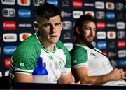 13 October 2023; Dan Sheehan, left, and Caelan Doris during an Ireland Rugby media conference at the Stade de France in Paris, France. Photo by Harry Murphy/Sportsfile