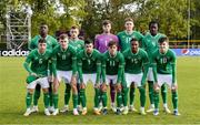 13 October 2023; The Republic of Ireland team, back row, from left, Sinclair Armstrong, Sam Curtis, Josh Keeley, Connor O'Riordan and Bosun Lawal with, from row, from left, Joe Hodge, Matthew Healy, James Furlong, Tony Springett, Armstrong Okoflex and Andrew Moran before the UEFA European U21 Championship qualifying group A match between Latvia and Republic of Ireland at the Zemgales Olympic Centre in Jelgava, Latvia. Photo by Roman Koksarov/Sportsfile