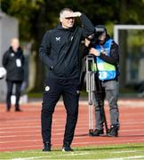 13 October 2023; Republic of Ireland head coach Jim Crawford during the UEFA European U21 Championship qualifying group A match between Latvia and Republic of Ireland at the Zemgales Olympic Centre in Jelgava, Latvia. Photo by Roman Koksarov/Sportsfile