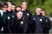 13 October 2023; Republic of Ireland head coach Jim Crawford, right, before the UEFA European U21 Championship qualifying group A match between Latvia and Republic of Ireland at the Zemgales Olympic Centre in Jelgava, Latvia. Photo by Gerry Scully/Sportsfile