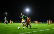 11 October 2023; Luke O'Donnell of Republic of Ireland in action against Mayis Khachatryan of Armenia during the UEFA European U17 Championship qualifying group 10 match between Republic of Ireland and Armenia at Carrig Park in Fermoy, Cork. Photo by Eóin Noonan/Sportsfile