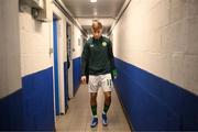 11 October 2023; Mason Melia of Republic of Ireland makes his way out to the pitch before the UEFA European U17 Championship qualifying group 10 match between Republic of Ireland and Armenia at Carrig Park in Fermoy, Cork. Photo by Eóin Noonan/Sportsfile