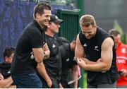 13 October 2023; Captain Sam Cane, right, with former New Zealand All Black captain Richie McCaw during a New Zealand captain's run at INSEP in Paris, France. Photo by Brendan Moran/Sportsfile