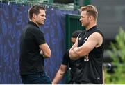 13 October 2023; Captain Sam Cane, right, with former New Zealand All Black captain Richie McCaw during a New Zealand captain's run at INSEP in Paris, France. Photo by Brendan Moran/Sportsfile