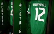 13 October 2023; The jersey of Andrew Omobamidele of Republic of Ireland hangs in the dressing room before the UEFA EURO 2024 Championship qualifying group B match between Republic of Ireland and Greece at the Aviva Stadium in Dublin. Photo by Stephen McCarthy/Sportsfile