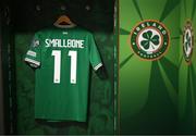13 October 2023; The Republic of Ireland jersey of Will Smallbone is seen in the dressing room before the UEFA EURO 2024 Championship qualifying group B match between Republic of Ireland and Greece at the Aviva Stadium in Dublin. Photo by Stephen McCarthy/Sportsfile