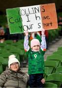 13 October 2023; Republic of Ireland supporter Chloe Kelly with her mother Aisling, both from Stradbally, Laois, before the UEFA EURO 2024 Championship qualifying group B match between Republic of Ireland and Greece at the Aviva Stadium in Dublin. Photo by Stephen McCarthy/Sportsfile