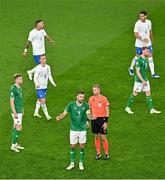 13 October 2023; Shane Duffy of Republic of Ireland reacts after his side concede a second goal during the UEFA EURO 2024 Championship qualifying group B match between Republic of Ireland and Greece at the Aviva Stadium in Dublin. Photo by Sam Barnes/Sportsfile