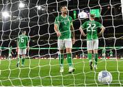 13 October 2023; Shane Duffy of Republic of Ireland reacts after his side concede a second goal during the UEFA EURO 2024 Championship qualifying group B match between Republic of Ireland and Greece at the Aviva Stadium in Dublin. Photo by Seb Daly/Sportsfile
