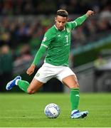 13 October 2023; Callum Robinson of Republic of Ireland has a shot on goal during the UEFA EURO 2024 Championship qualifying group B match between Republic of Ireland and Greece at the Aviva Stadium in Dublin. Photo by Seb Daly/Sportsfile