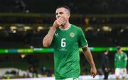 13 October 2023; Josh Cullen of Republic of Ireland reacts after the UEFA EURO 2024 Championship qualifying group B match between Republic of Ireland and Greece at the Aviva Stadium in Dublin. Photo by Stephen McCarthy/Sportsfile
