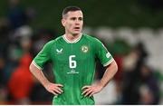 13 October 2023; Josh Cullen of Republic of Ireland during the UEFA EURO 2024 Championship qualifying group B match between Republic of Ireland and Greece at the Aviva Stadium in Dublin. Photo by Stephen McCarthy/Sportsfile