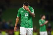 13 October 2023; Adam Idah of Republic of Ireland reacts after the UEFA EURO 2024 Championship qualifying group B match between Republic of Ireland and Greece at the Aviva Stadium in Dublin. Photo by Stephen McCarthy/Sportsfile