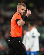 13 October 2023; Referee Glenn Nyberg during the UEFA EURO 2024 Championship qualifying group B match between Republic of Ireland and Greece at the Aviva Stadium in Dublin. Photo by Michael P Ryan/Sportsfile