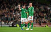 13 October 2023; Republic of Ireland players Josh Cullen, left, and Will Smallbone during the UEFA EURO 2024 Championship qualifying group B match between Republic of Ireland and Greece at the Aviva Stadium in Dublin. Photo by Seb Daly/Sportsfile